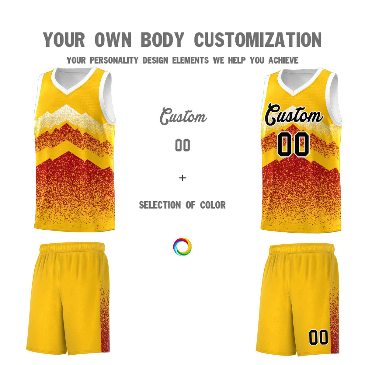 Personalized Youth Basketball Jerseys   Gold Red Gradient Mountain Design Uniforms
