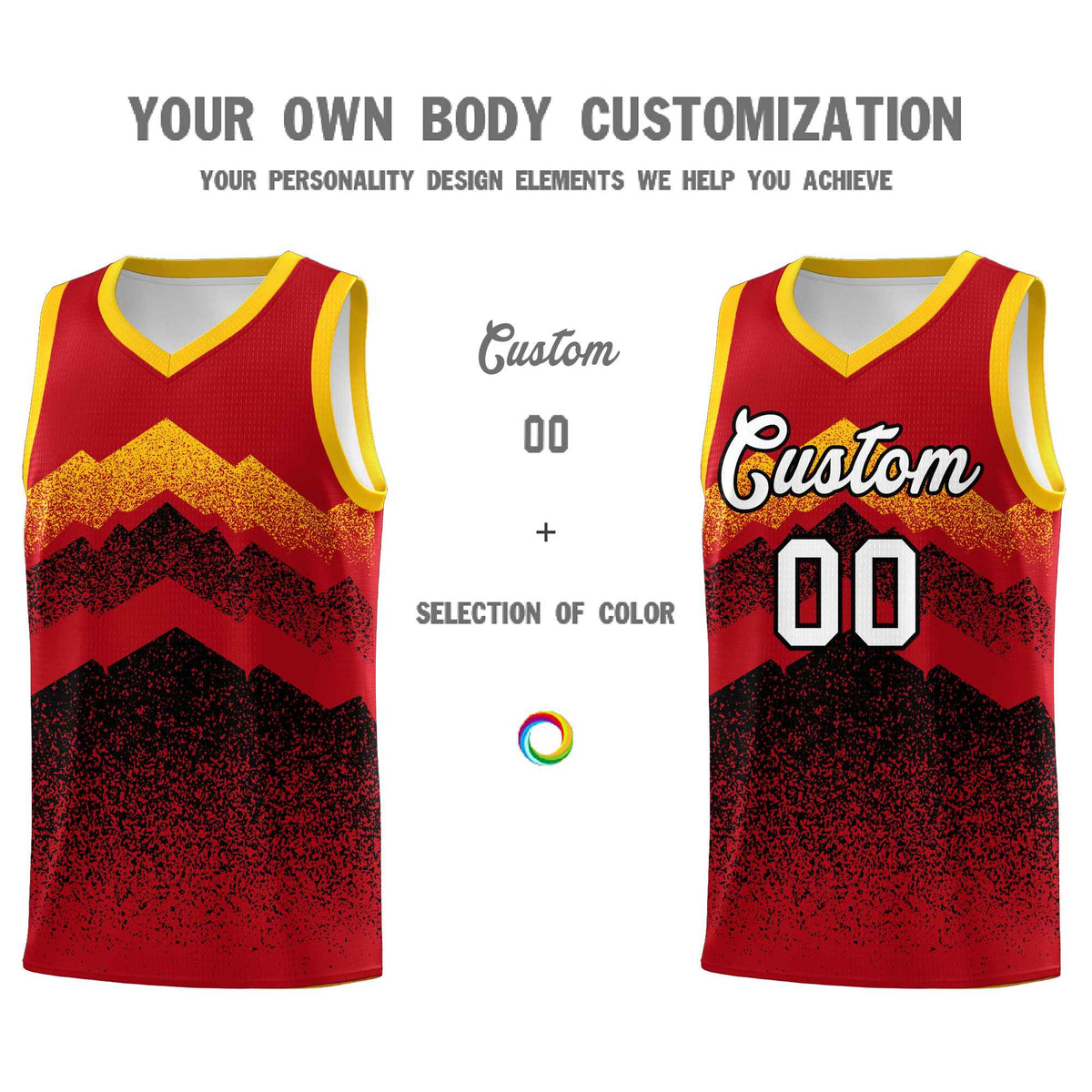 Custom Youth Basketball Jerseys Red Black Gradient Mountain Design Uniforms