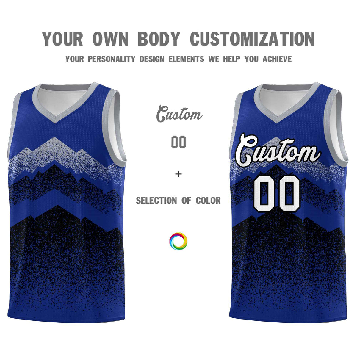 Personalized Youth Basketball Jerseys   Royal Black Gradient Mountain Design Uniforms