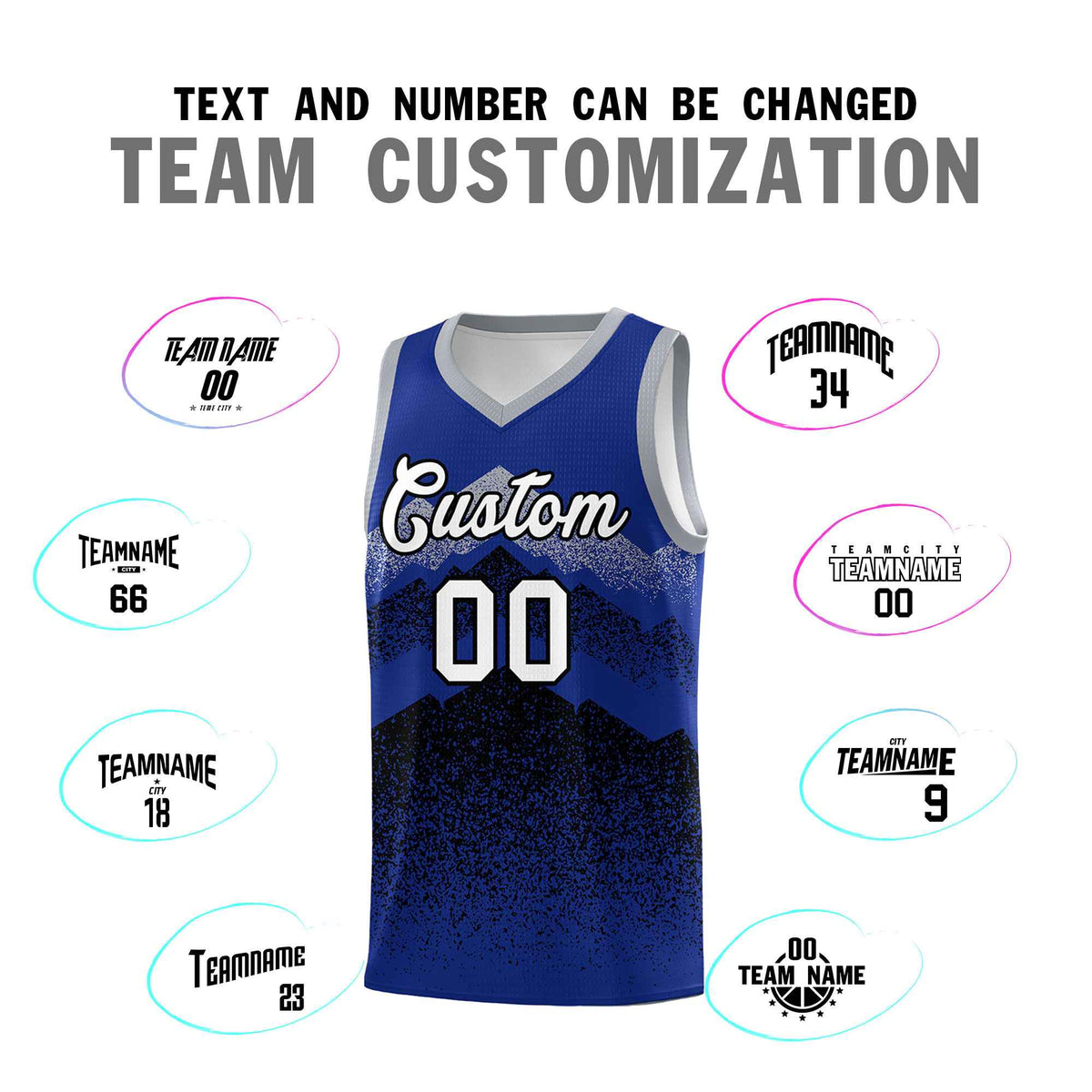 Personalized Youth Basketball Jerseys   Royal Black Gradient Mountain Design Uniforms
