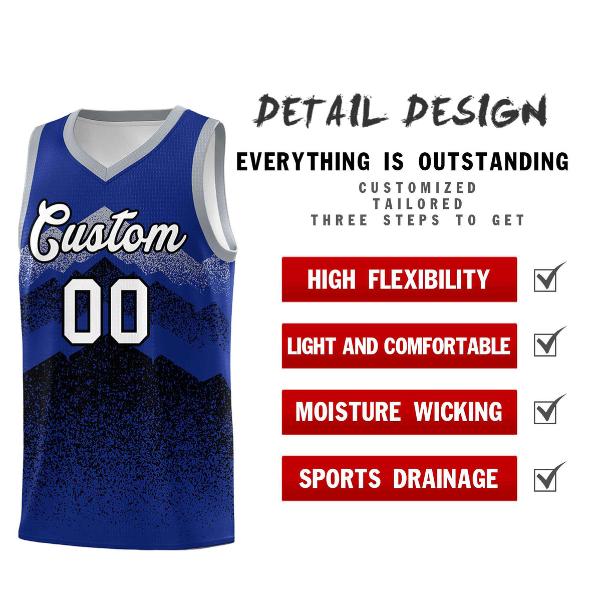 Personalized Youth Basketball Jerseys   Royal Black Gradient Mountain Design Uniforms
