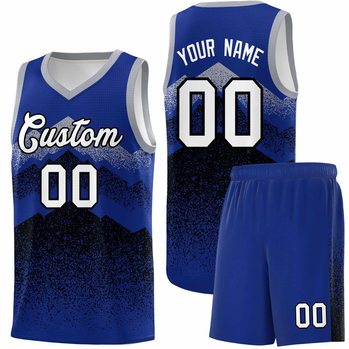 Personalized Youth Basketball Jerseys   Royal Black Gradient Mountain Design Uniforms