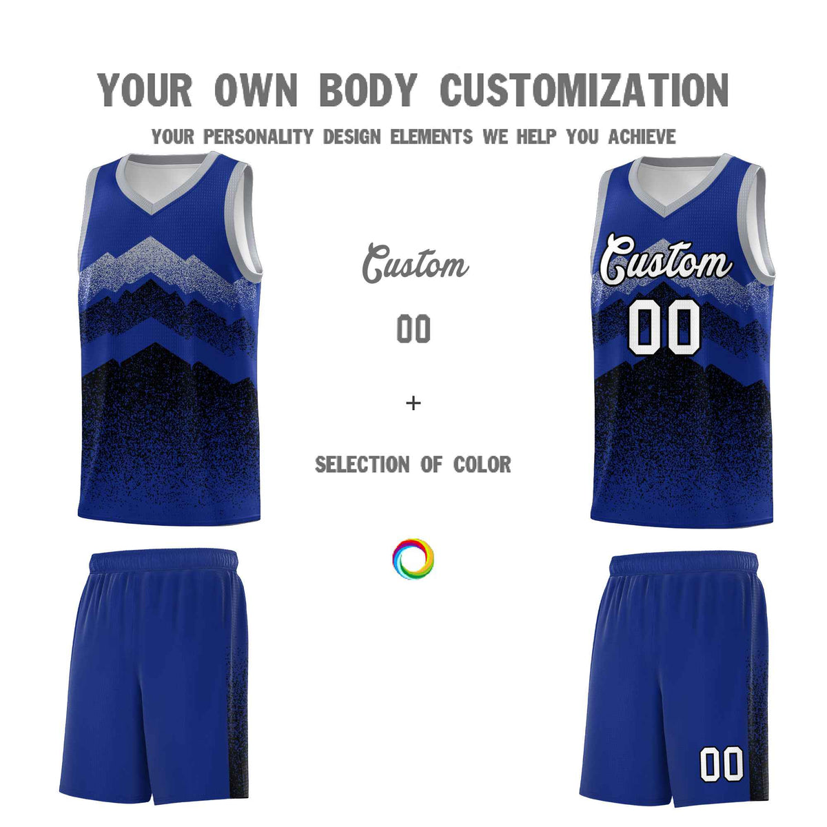 Personalized Youth Basketball Jerseys   Royal Black Gradient Mountain Design Uniforms