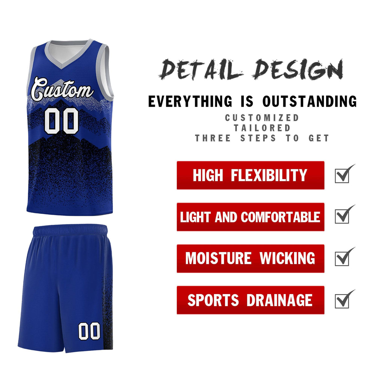 Personalized Youth Basketball Jerseys   Royal Black Gradient Mountain Design Uniforms