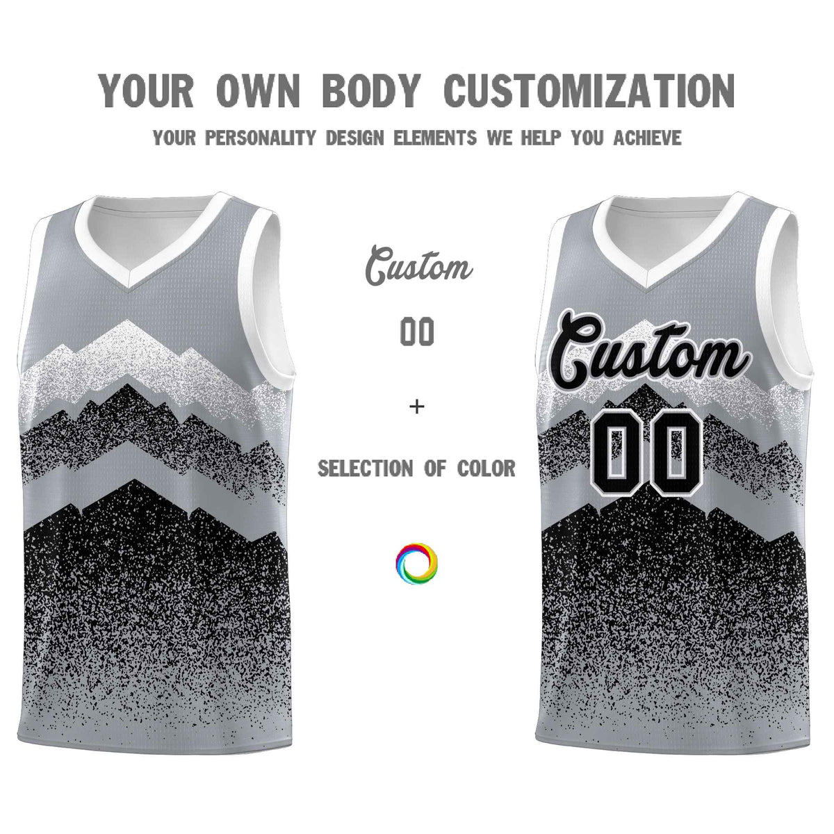 Personalized Youth Basketball Jerseys   Gray Black Gradient Mountain Design Uniforms