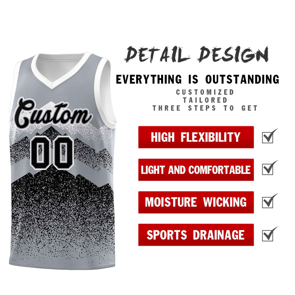 Personalized Youth Basketball Jerseys   Gray Black Gradient Mountain Design Uniforms