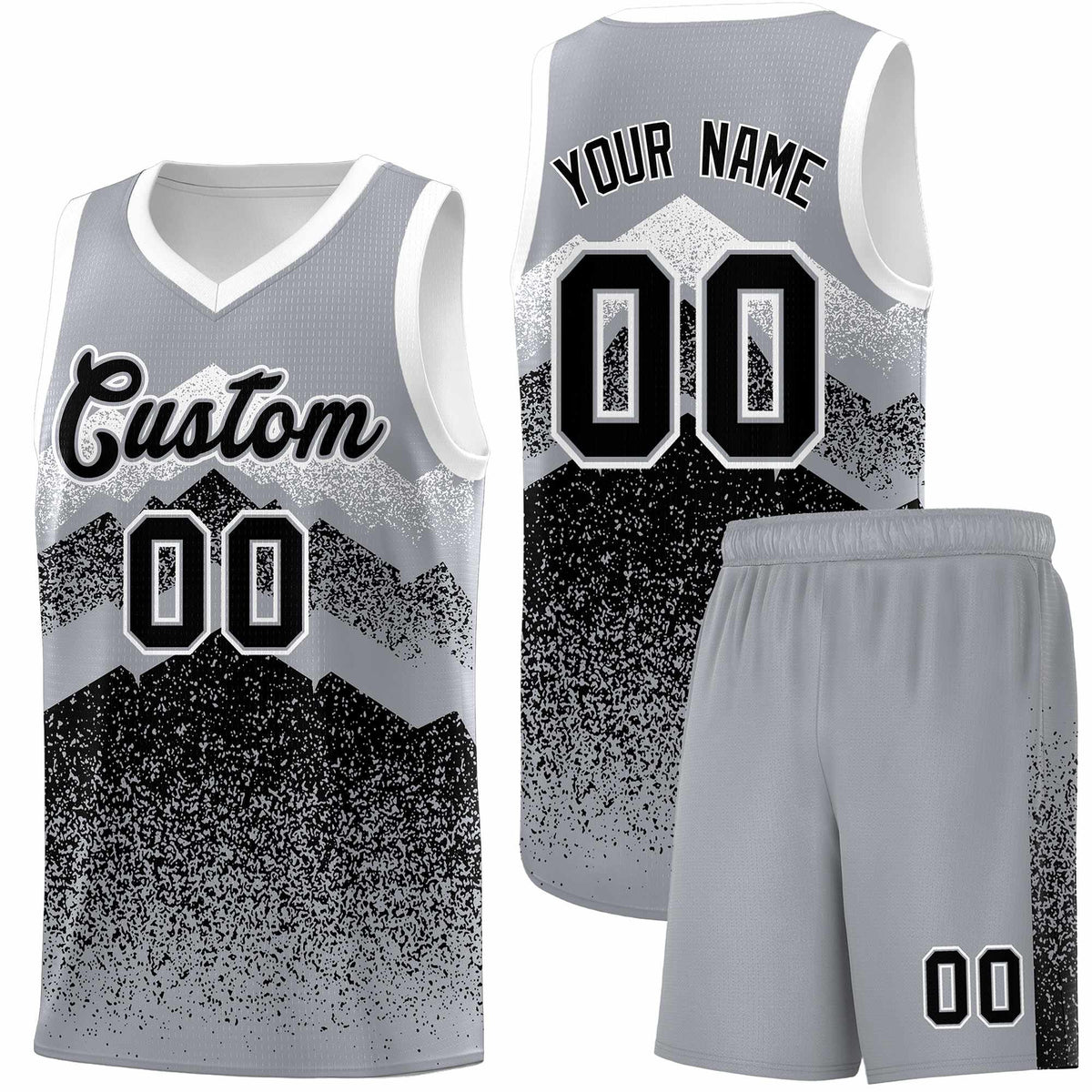 Personalized Youth Basketball Jerseys   Gray Black Gradient Mountain Design Uniforms