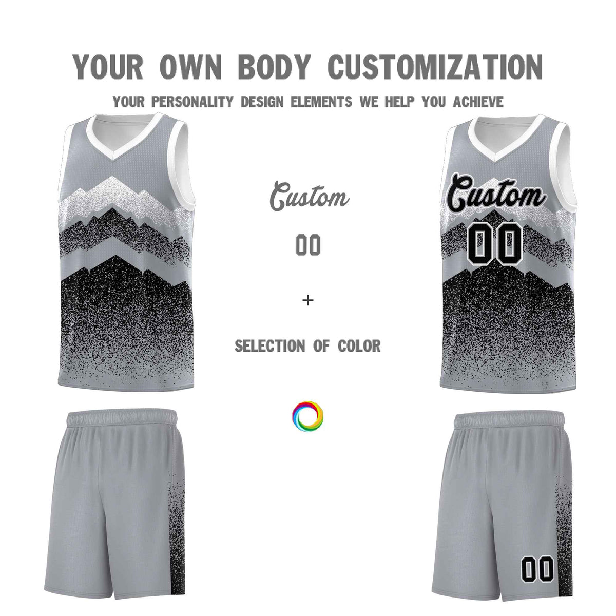 Personalized Youth Basketball Jerseys   Gray Black Gradient Mountain Design Uniforms