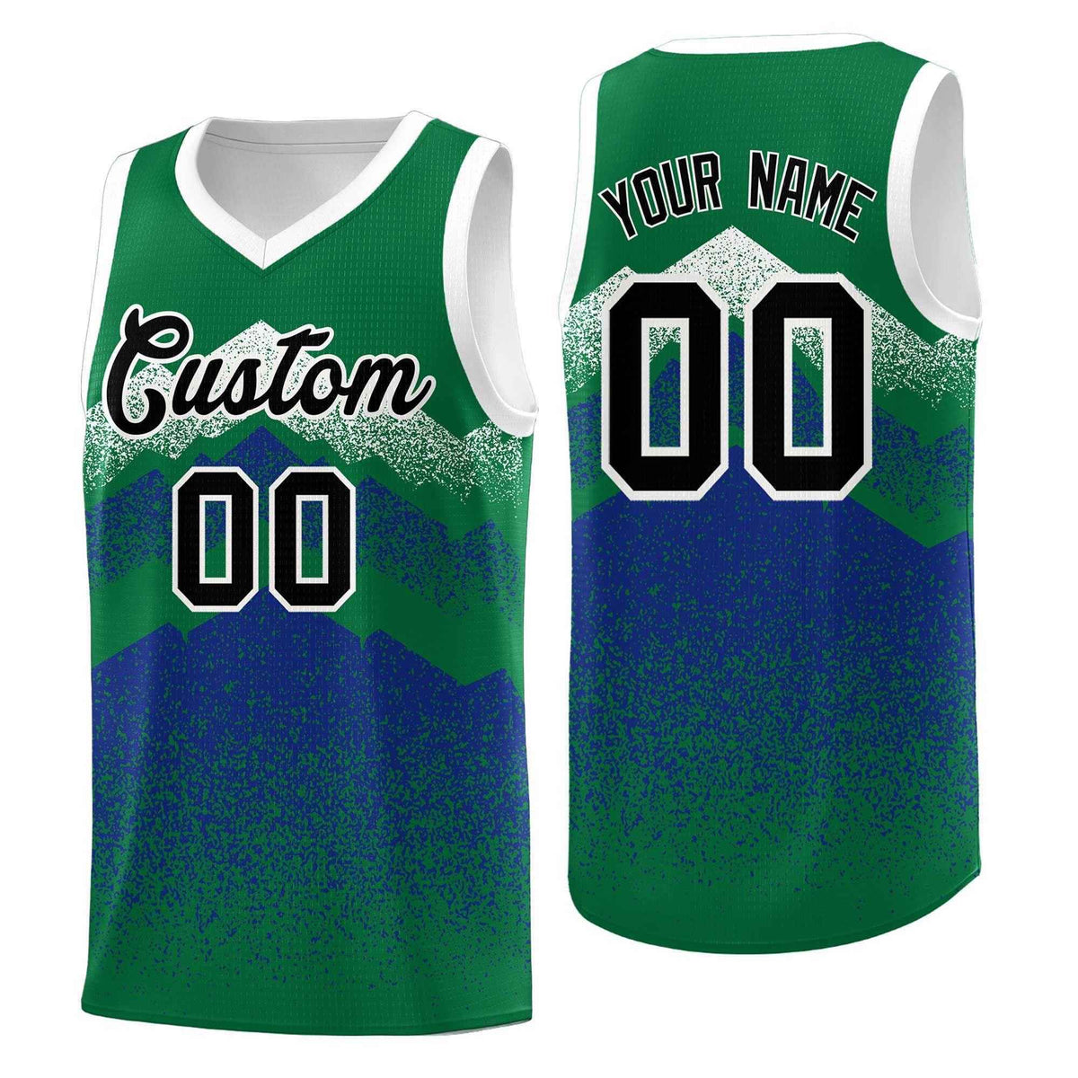 Custom Youth Basketball Jerseys Green Royal Gradient Mountain Design Uniforms