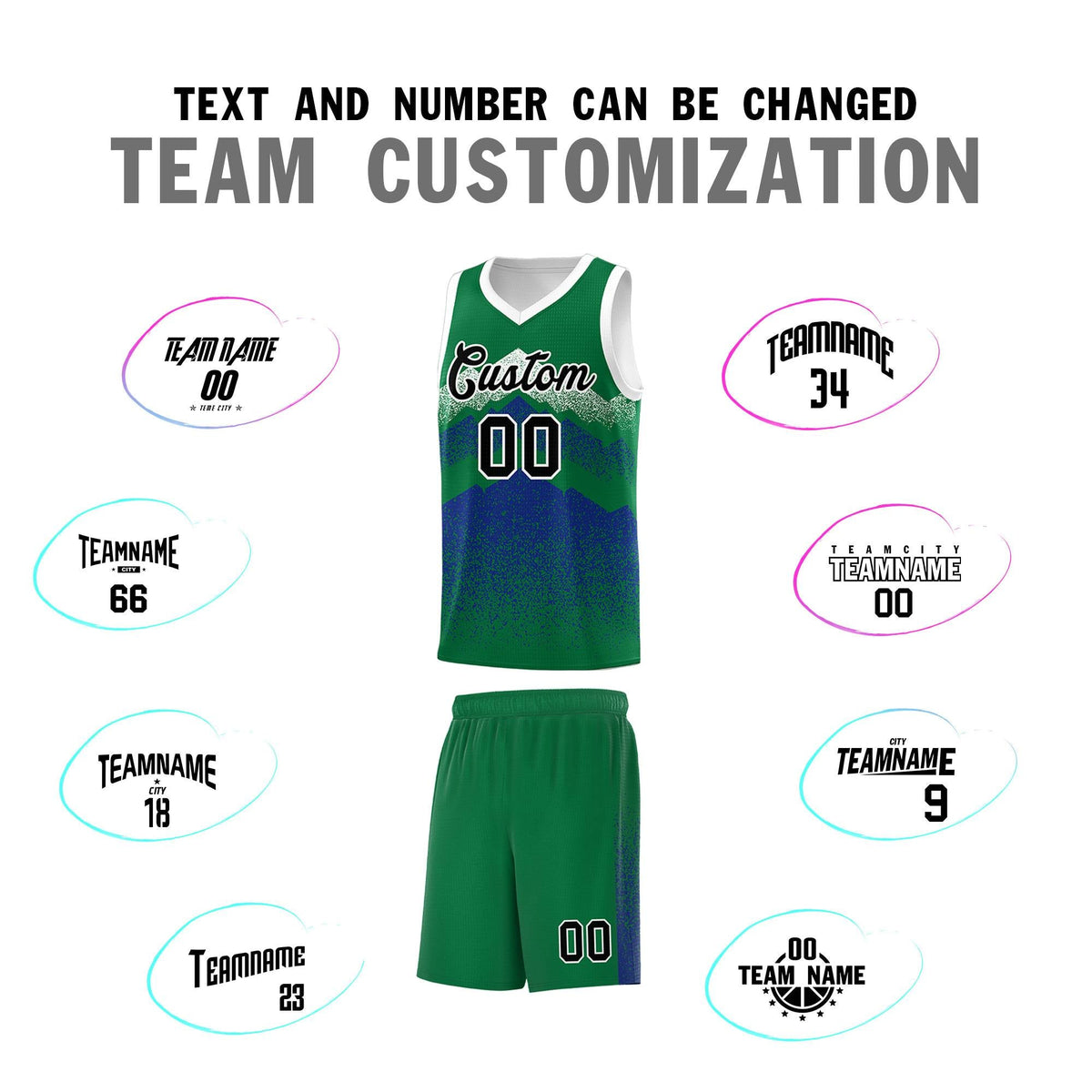 Custom Youth Basketball Jerseys Green Royal Gradient Mountain Design Uniforms