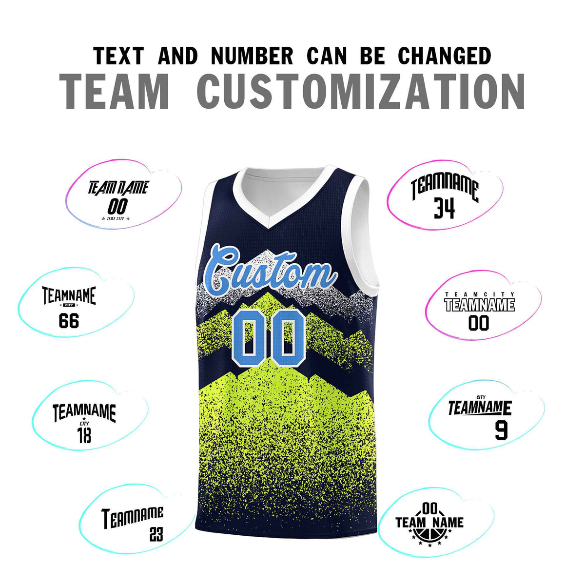 Personalized Youth Basketball Jerseys   Navy Neon Green Gradient Mountain Design Uniforms