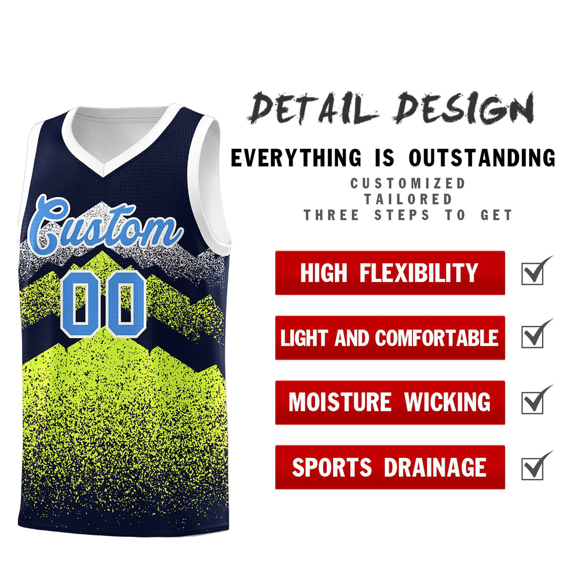 Personalized Youth Basketball Jerseys   Navy Neon Green Gradient Mountain Design Uniforms