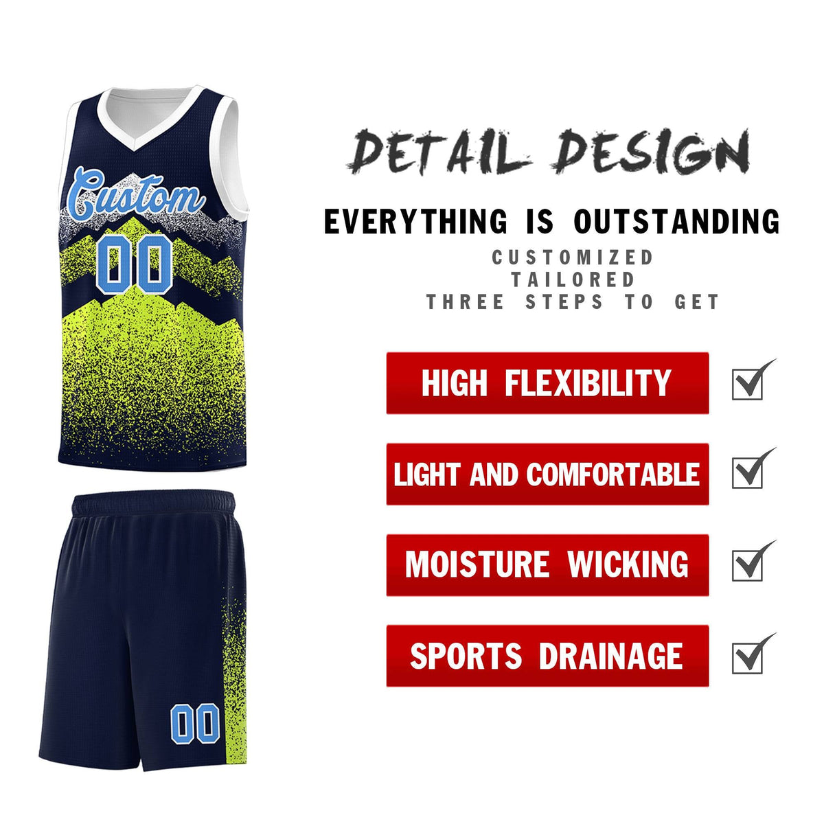 Personalized Youth Basketball Jerseys   Navy Neon Green Gradient Mountain Design Uniforms