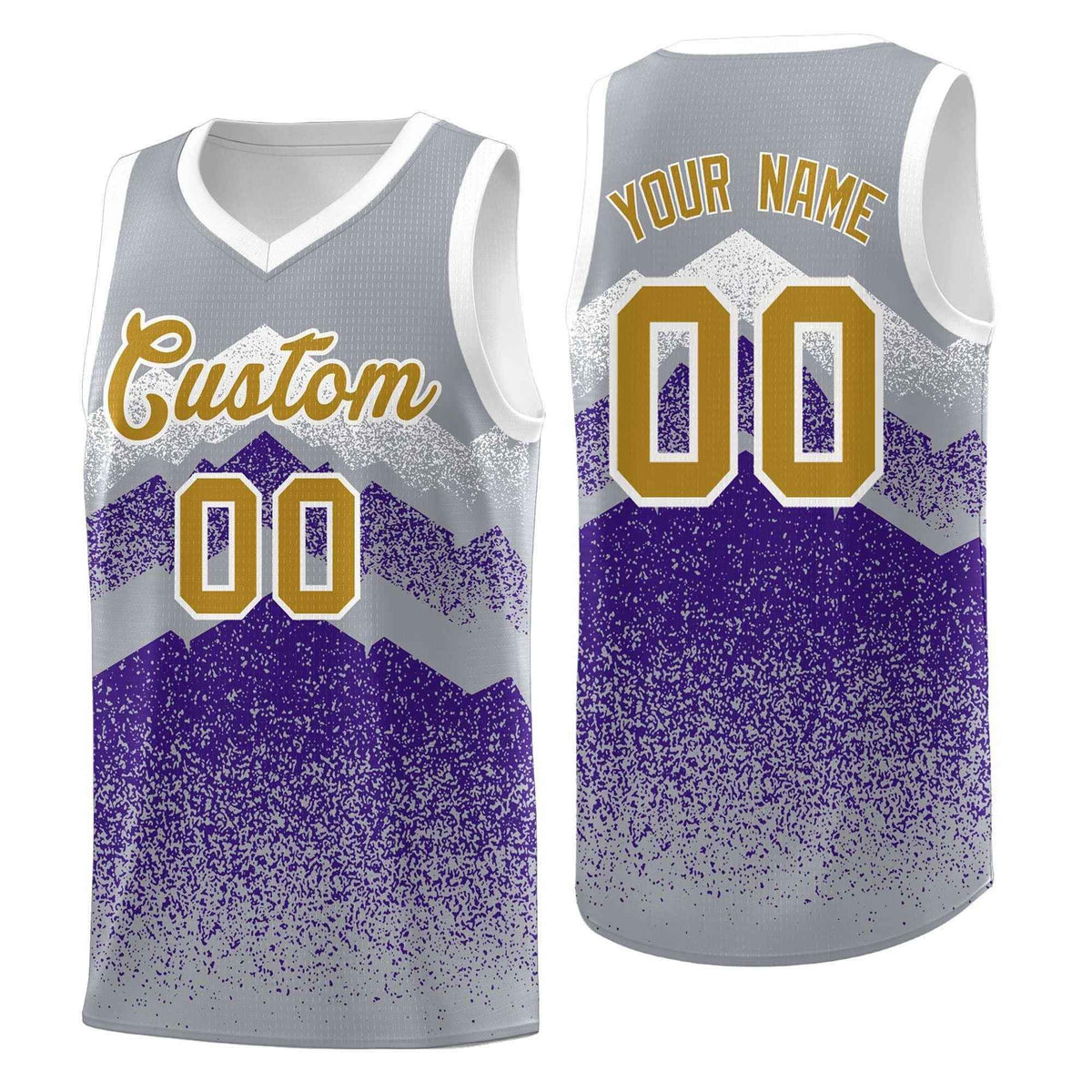 Custom Youth Basketball Jerseys Gray Purple Gradient Mountain Design Uniforms