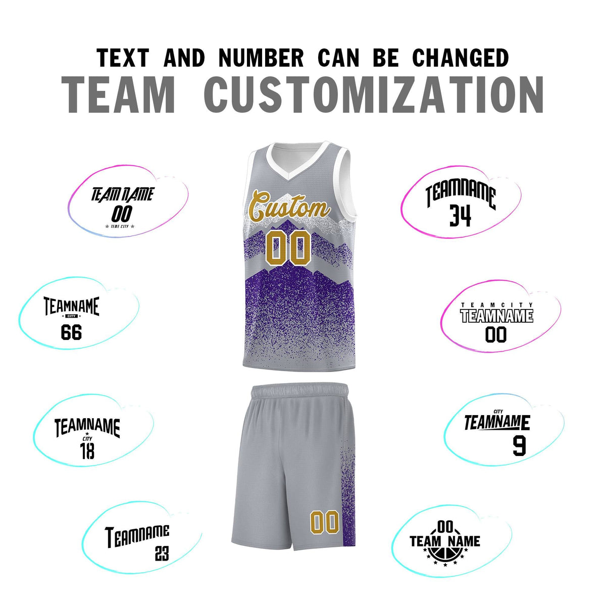 Custom Youth Basketball Jerseys Gray Purple Gradient Mountain Design Uniforms
