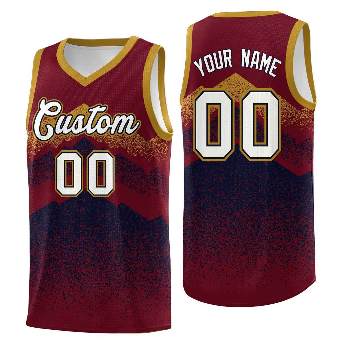 Custom Youth Basketball Jerseys Crimson Navy Gradient Mountain Design Uniforms