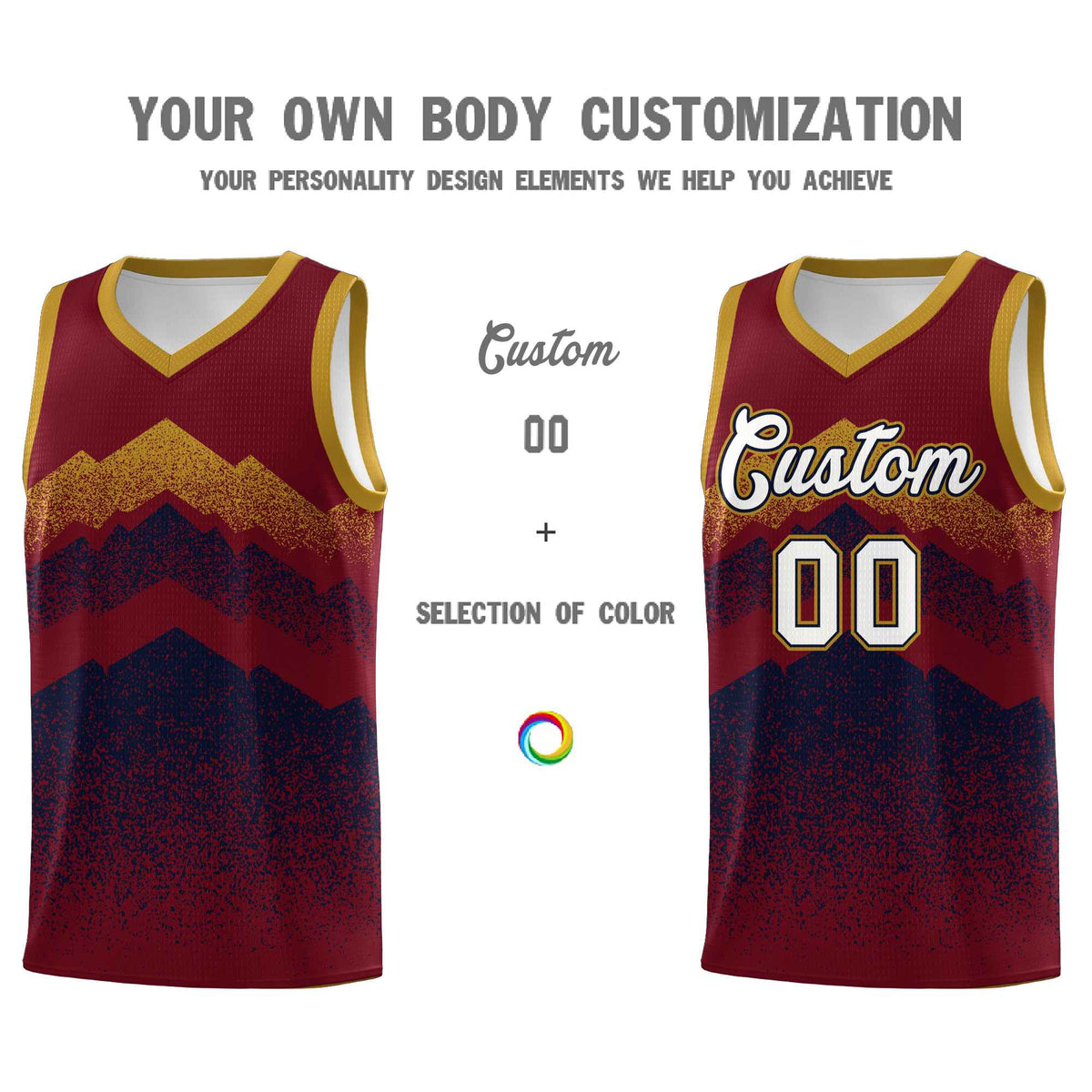 Custom Youth Basketball Jerseys Crimson Navy Gradient Mountain Design Uniforms