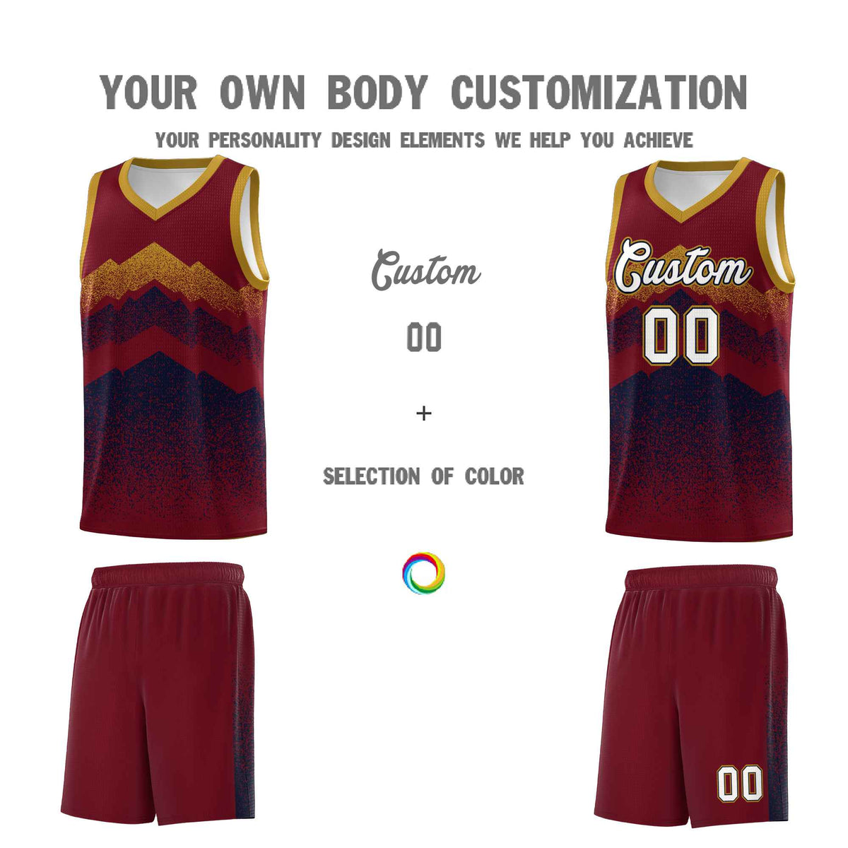 Custom Youth Basketball Jerseys Crimson Navy Gradient Mountain Design Uniforms