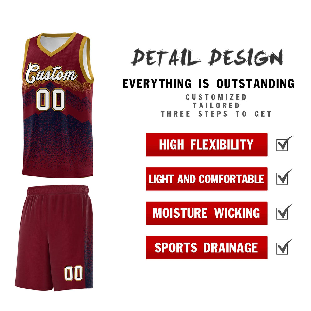 Custom Youth Basketball Jerseys Crimson Navy Gradient Mountain Design Uniforms