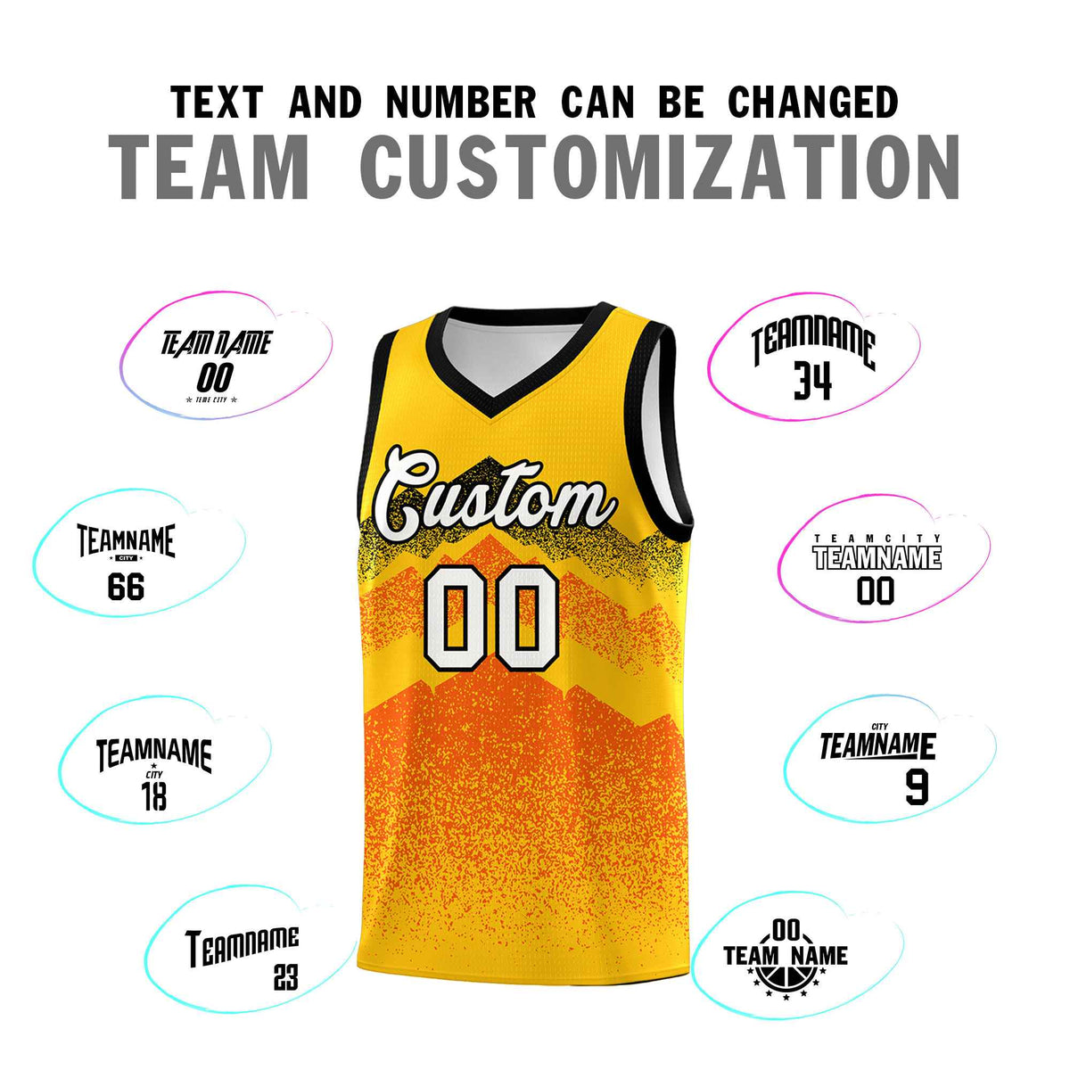 Personalized Youth Basketball Jerseys   Yellow Orange Gradient Mountain Design Uniforms