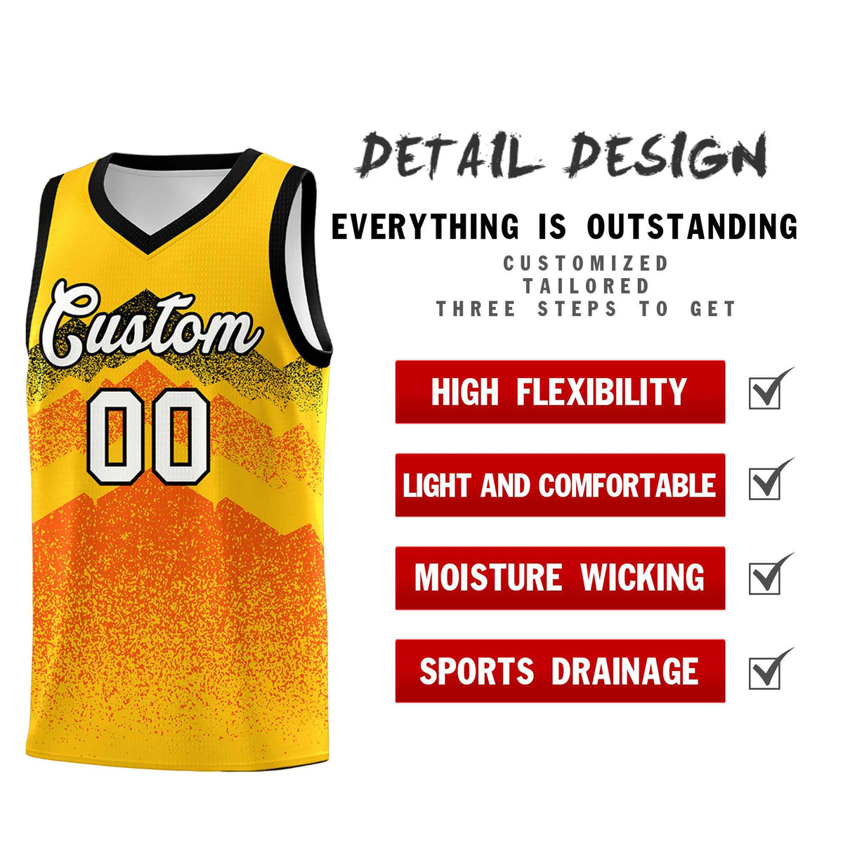 Personalized Youth Basketball Jerseys   Yellow Orange Gradient Mountain Design Uniforms