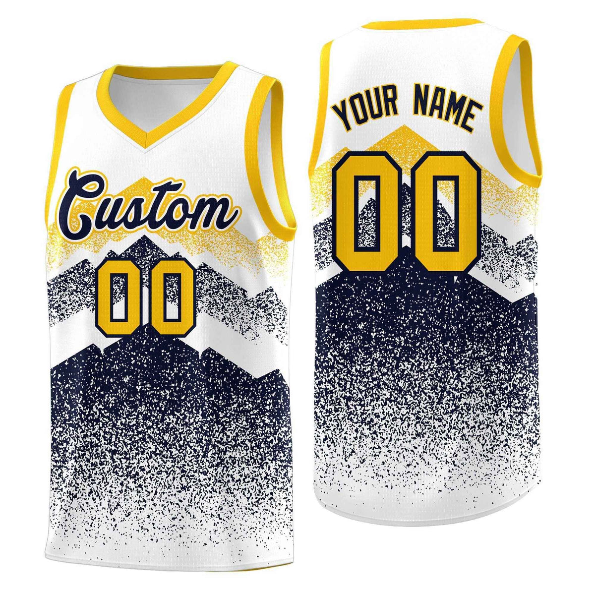 Custom Youth Basketball Jerseys White Navy Gradient Mountain Design Uniforms