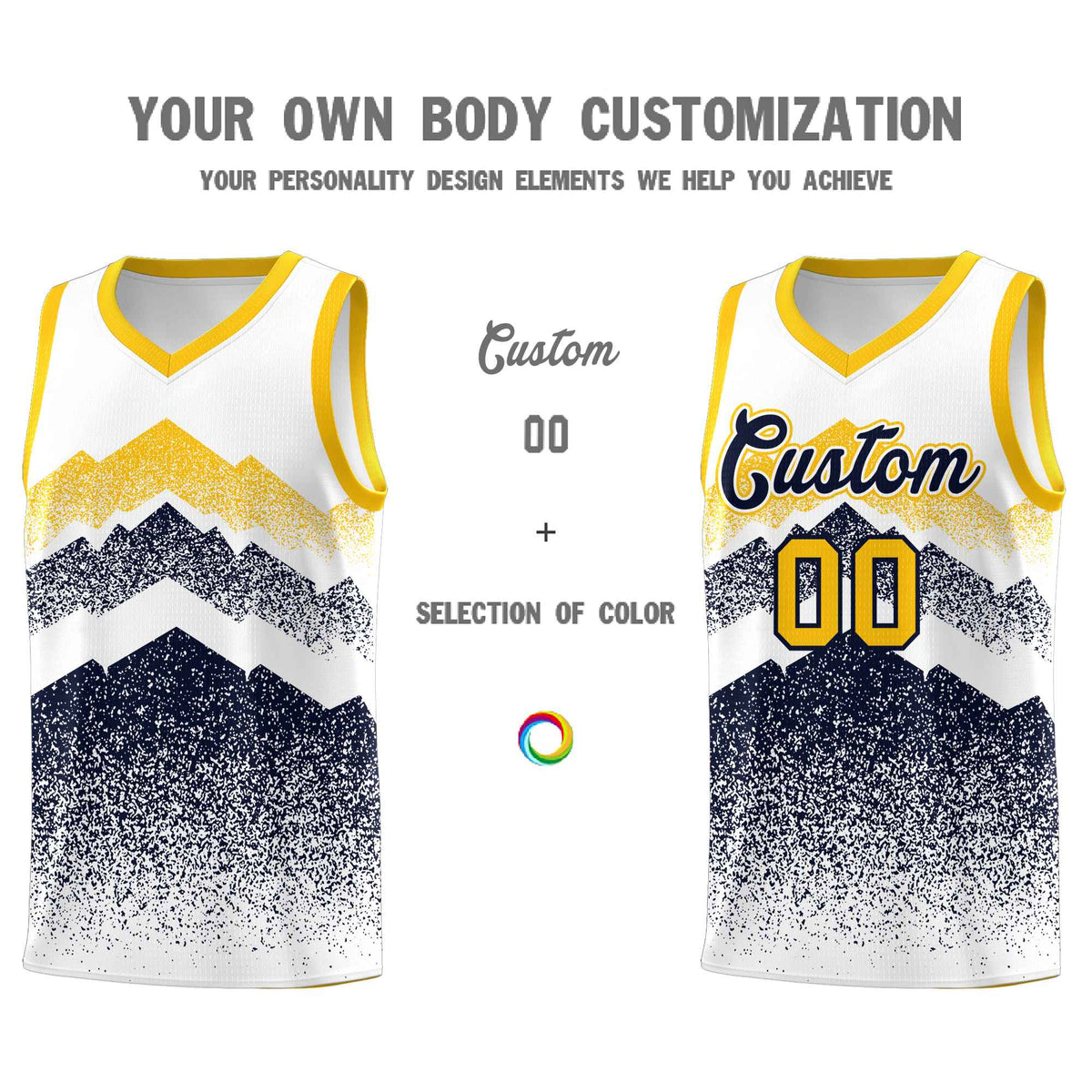 Custom Youth Basketball Jerseys White Navy Gradient Mountain Design Uniforms