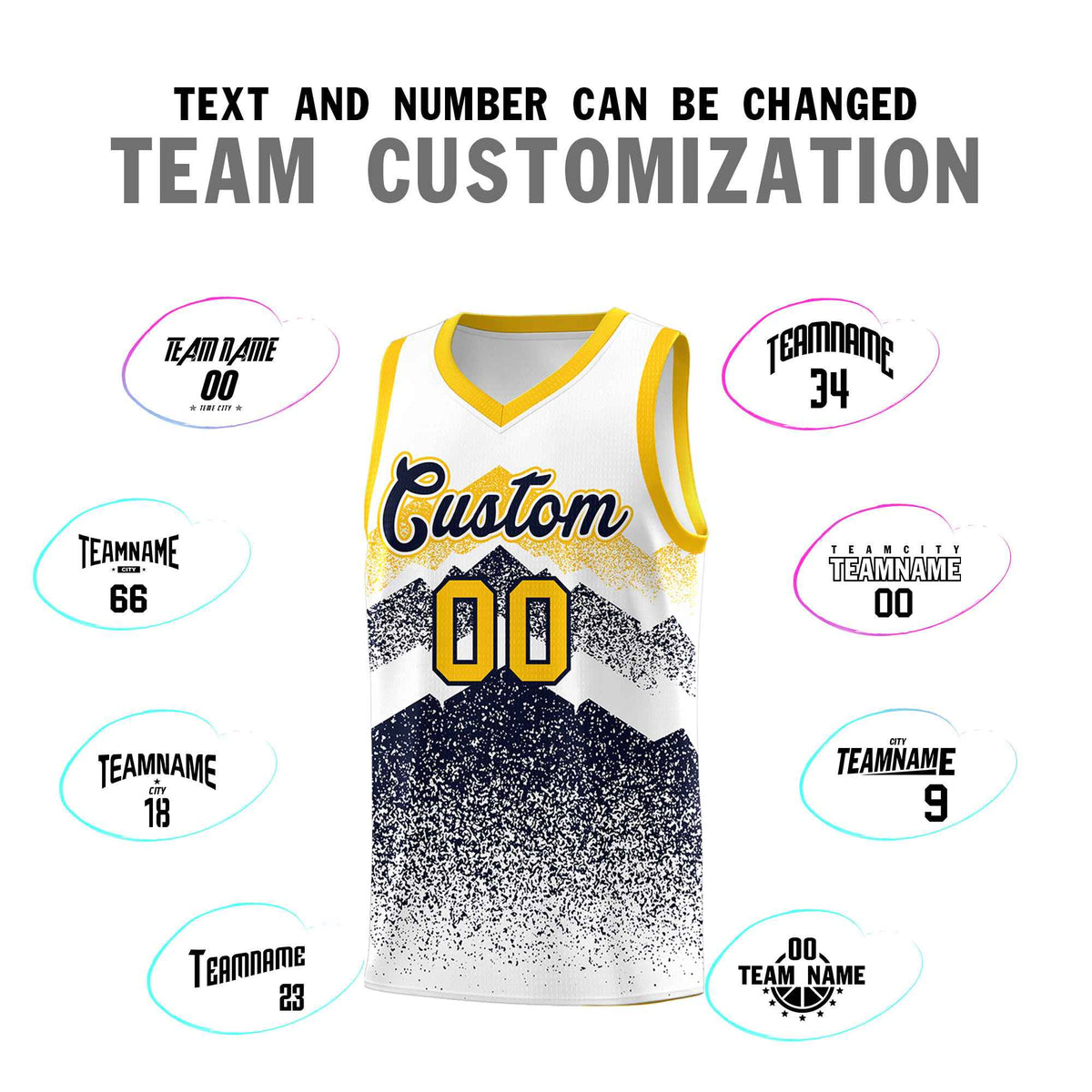 Custom Youth Basketball Jerseys White Navy Gradient Mountain Design Uniforms