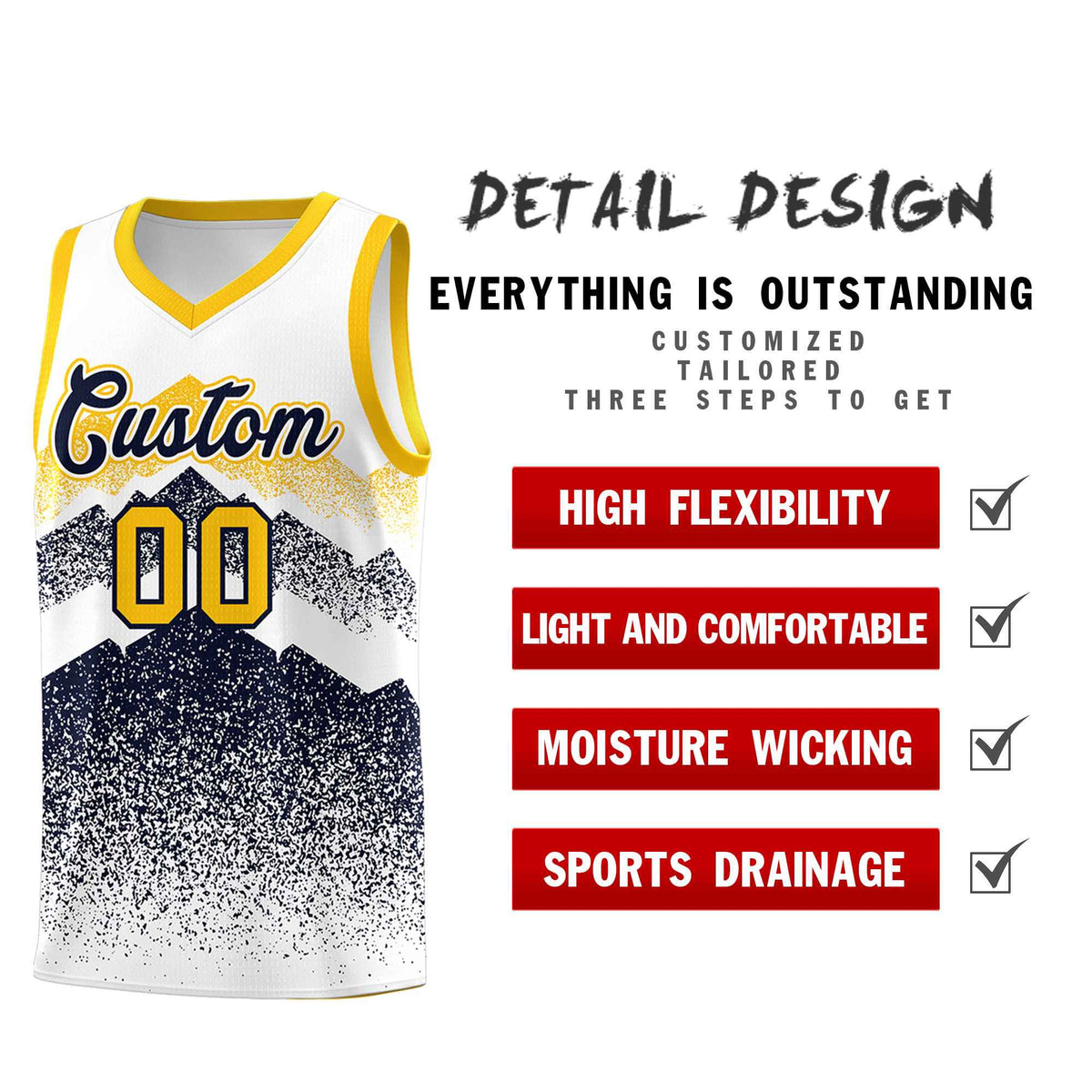 Custom Youth Basketball Jerseys White Navy Gradient Mountain Design Uniforms