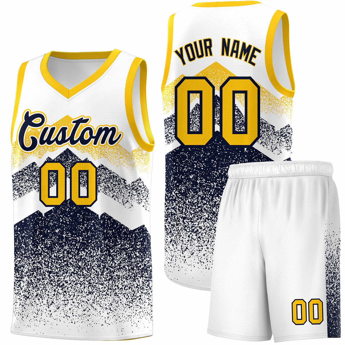 Custom Youth Basketball Jerseys White Navy Gradient Mountain Design Uniforms