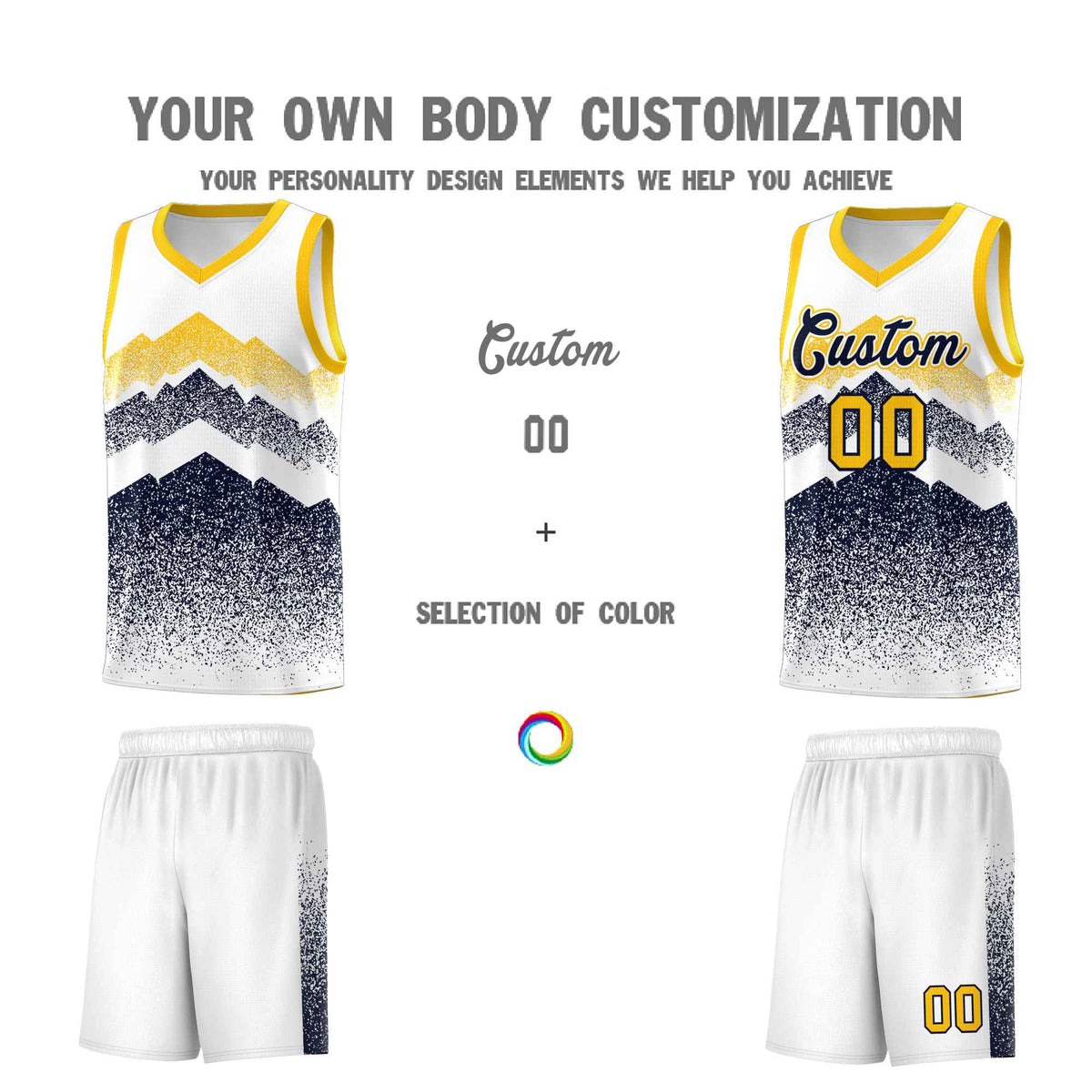 Custom Youth Basketball Jerseys White Navy Gradient Mountain Design Uniforms