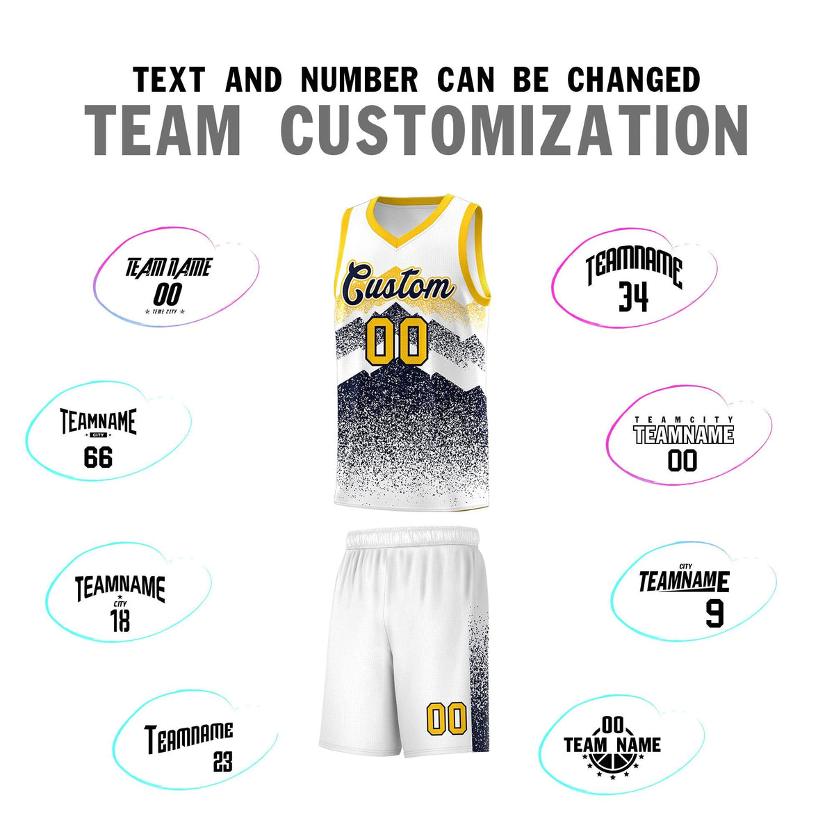 Custom Youth Basketball Jerseys White Navy Gradient Mountain Design Uniforms