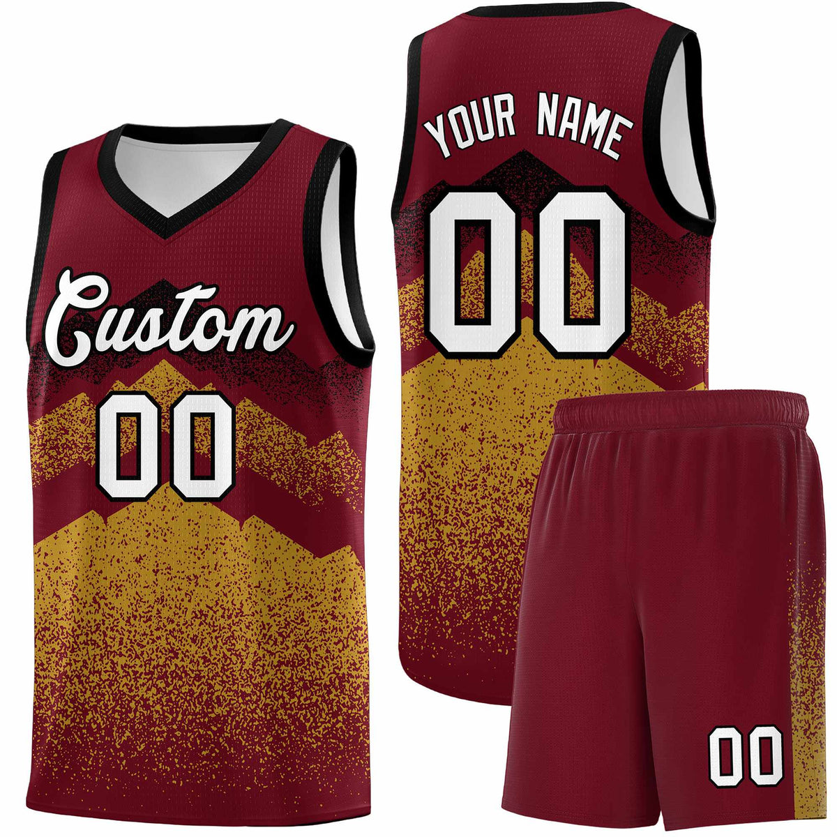 Personalized Youth Basketball Jerseys   Crimson Old Gold Gradient Mountain Design Uniforms