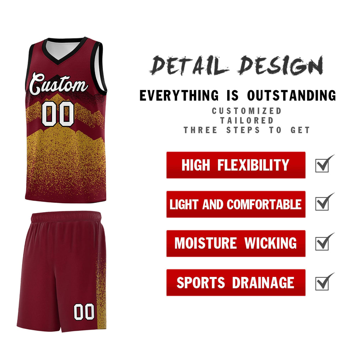 Personalized Youth Basketball Jerseys   Crimson Old Gold Gradient Mountain Design Uniforms