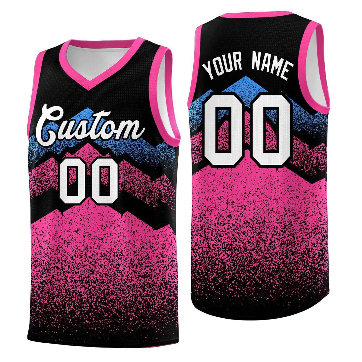Personalized Youth Basketball Jerseys   Black Pink Gradient Mountain Design Uniforms