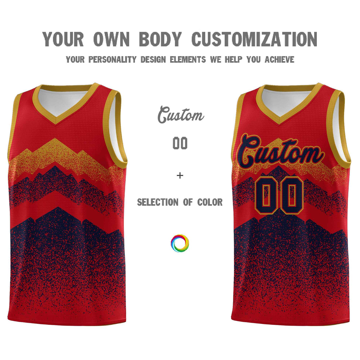 Personalized Youth Basketball Jerseys   Red Navy Gradient Mountain Design Uniforms