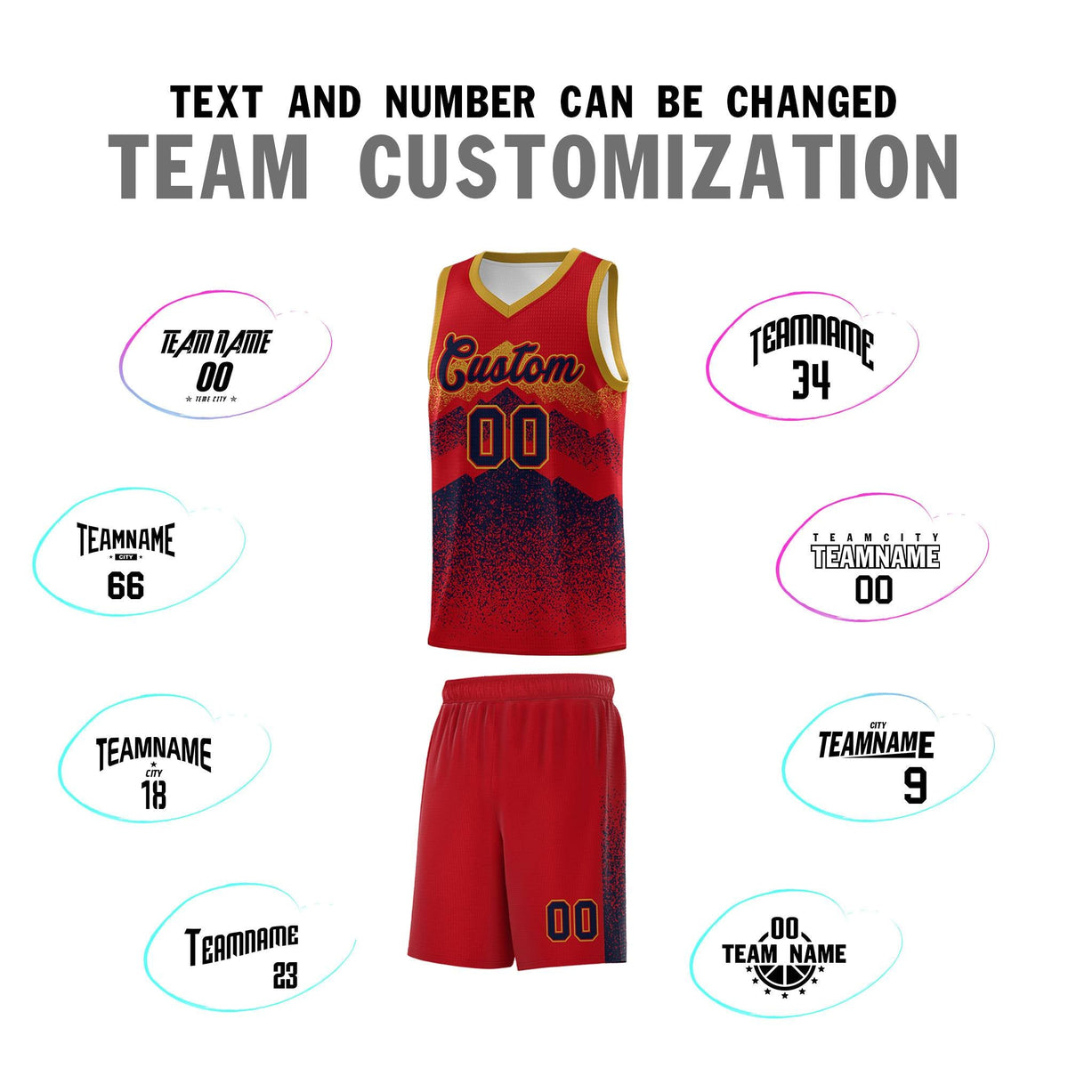 Personalized Youth Basketball Jerseys   Red Navy Gradient Mountain Design Uniforms