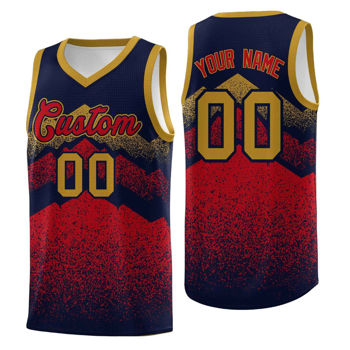 Custom Youth Basketball Jerseys Navy Red Gradient Mountain Design Uniforms