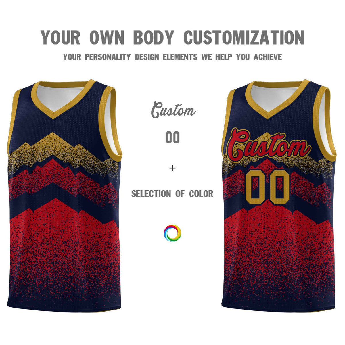 Custom Youth Basketball Jerseys Navy Red Gradient Mountain Design Uniforms