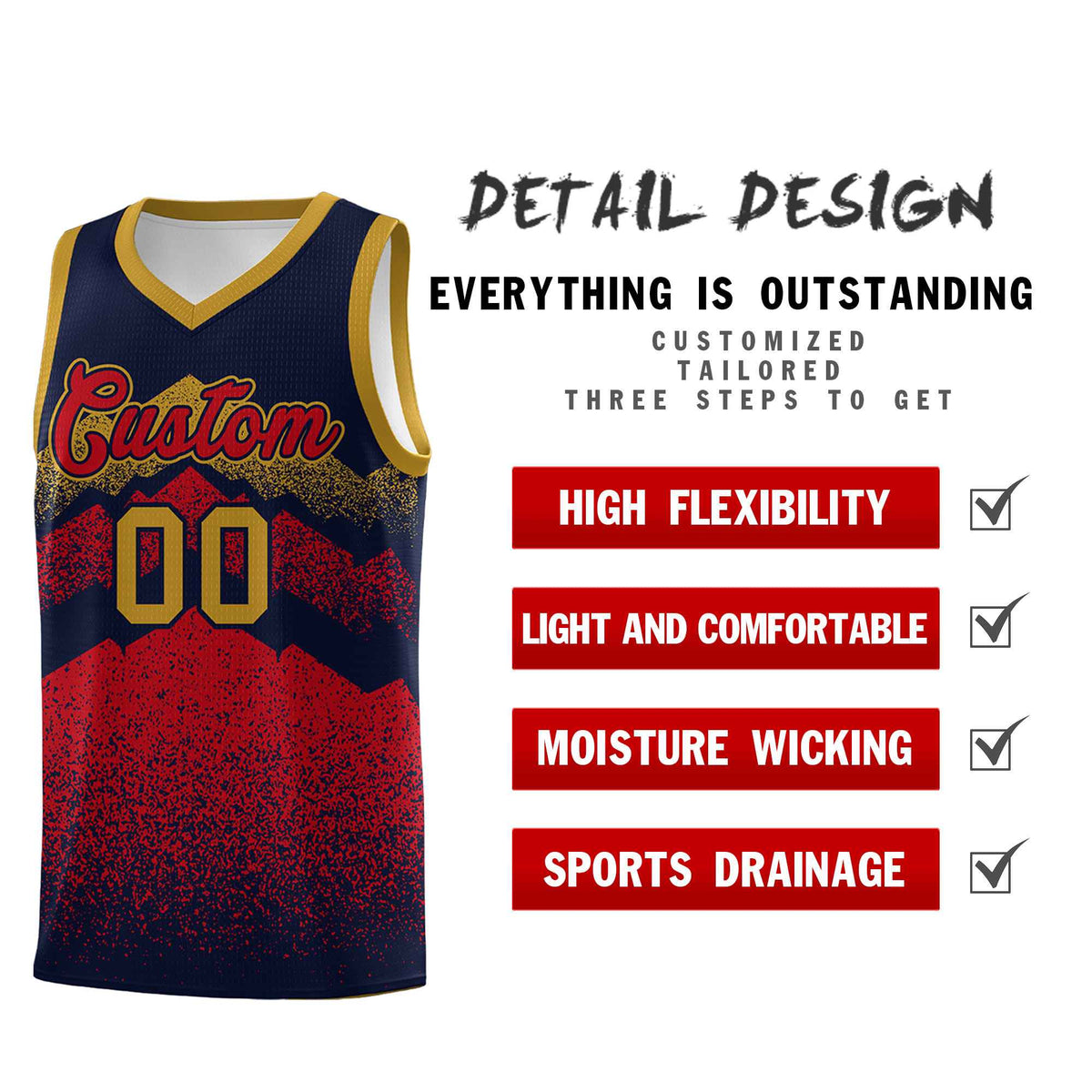 Custom Youth Basketball Jerseys Navy Red Gradient Mountain Design Uniforms