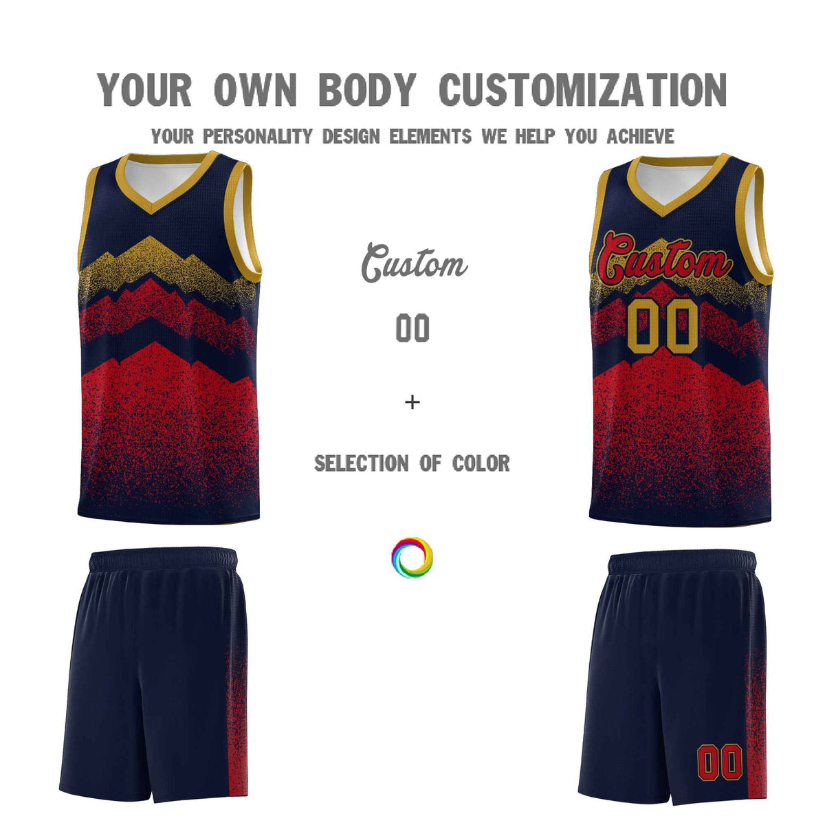 Custom Youth Basketball Jerseys Navy Red Gradient Mountain Design Uniforms