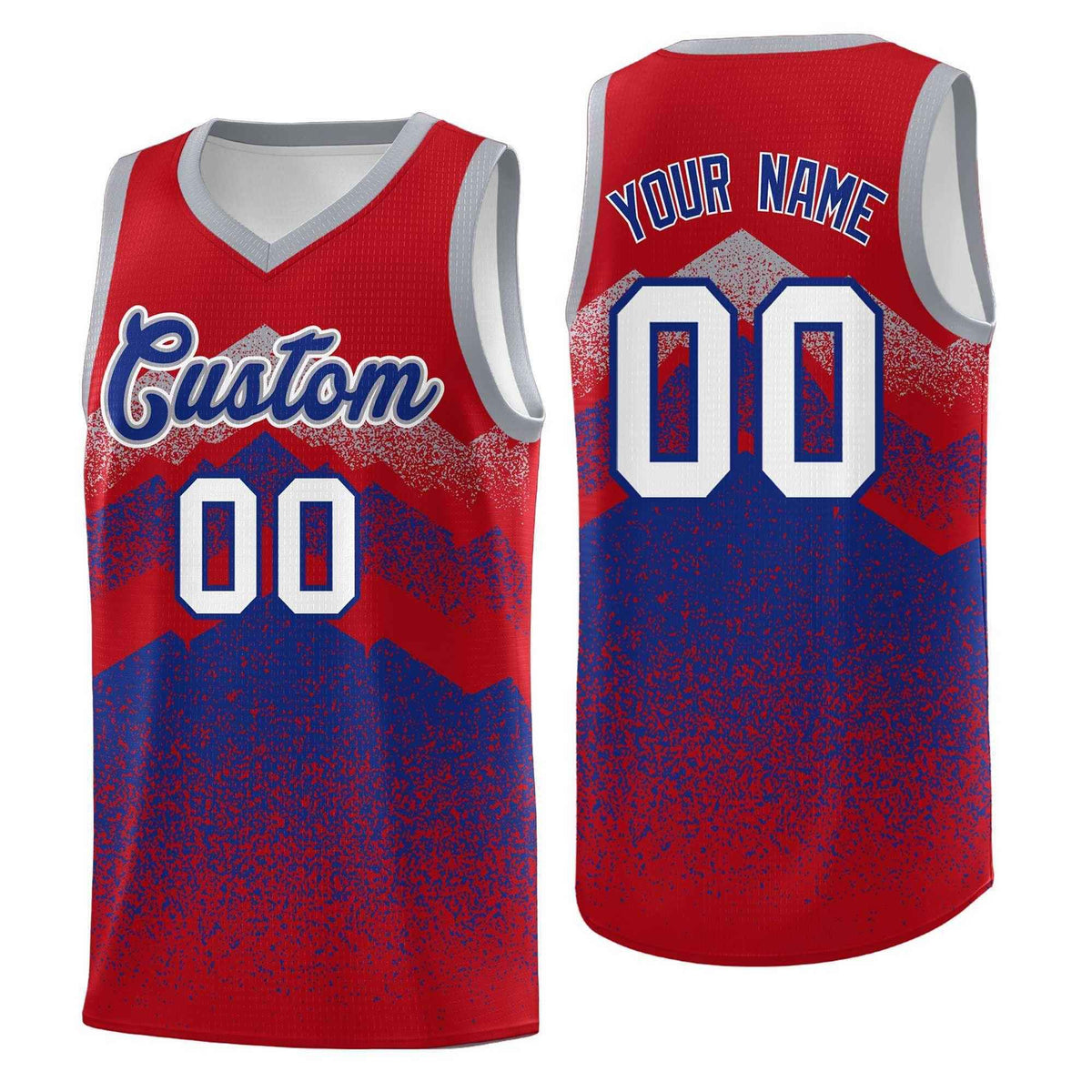 Custom Youth Basketball Jerseys Red Royal Gradient Mountain Design Uniforms