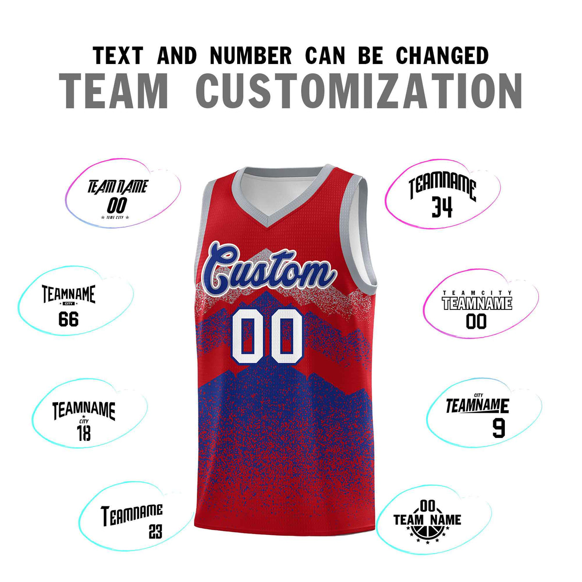 Custom Youth Basketball Jerseys Red Royal Gradient Mountain Design Uniforms