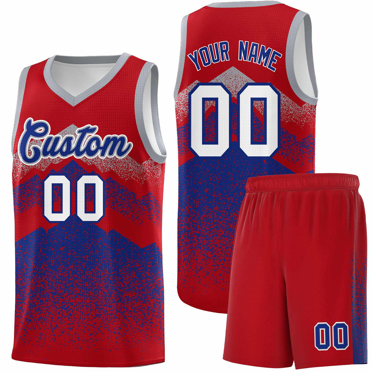 Custom Youth Basketball Jerseys Red Royal Gradient Mountain Design Uniforms