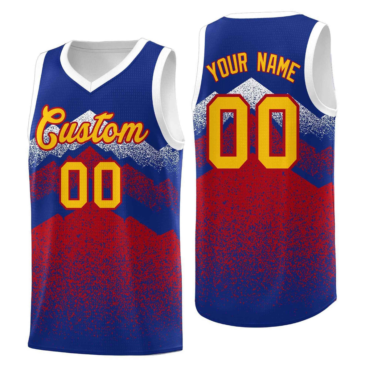 Personalized Youth Basketball Jerseys   Royal Red Gradient Mountain Design Uniforms