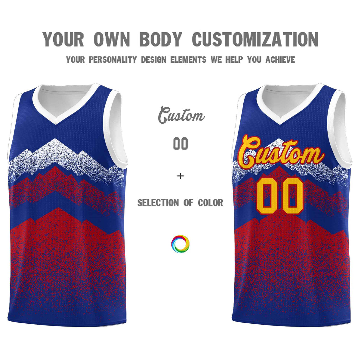 Personalized Youth Basketball Jerseys   Royal Red Gradient Mountain Design Uniforms