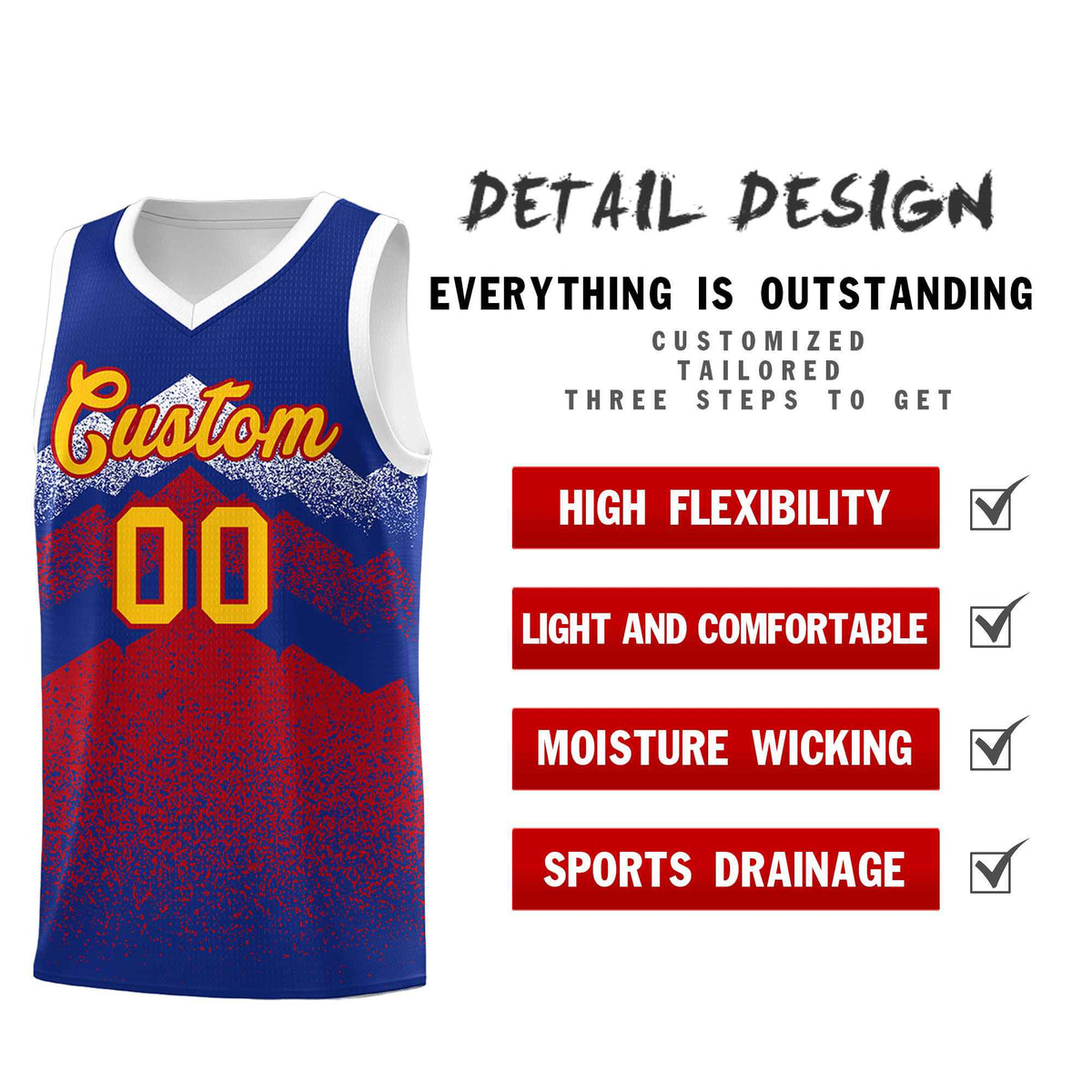Personalized Youth Basketball Jerseys   Royal Red Gradient Mountain Design Uniforms