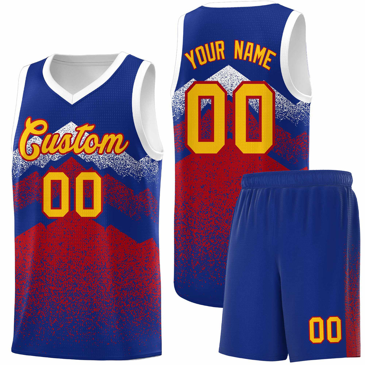 Personalized Youth Basketball Jerseys   Royal Red Gradient Mountain Design Uniforms