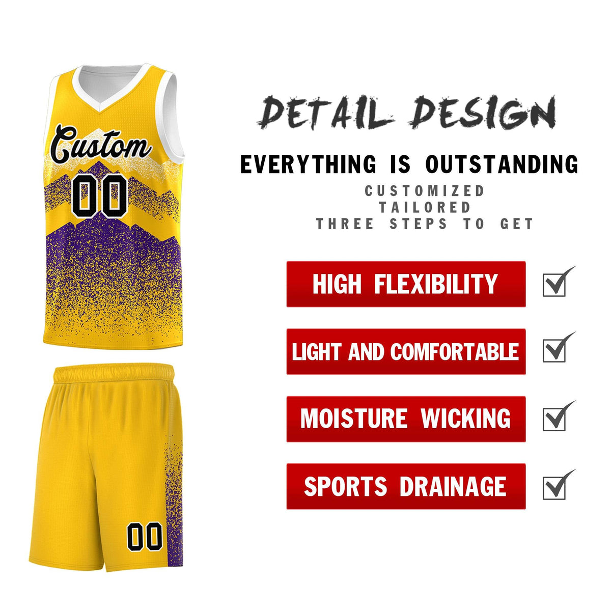 Custom Youth Basketball Jerseys Gold Purple Gradient Mountain Design Uniforms