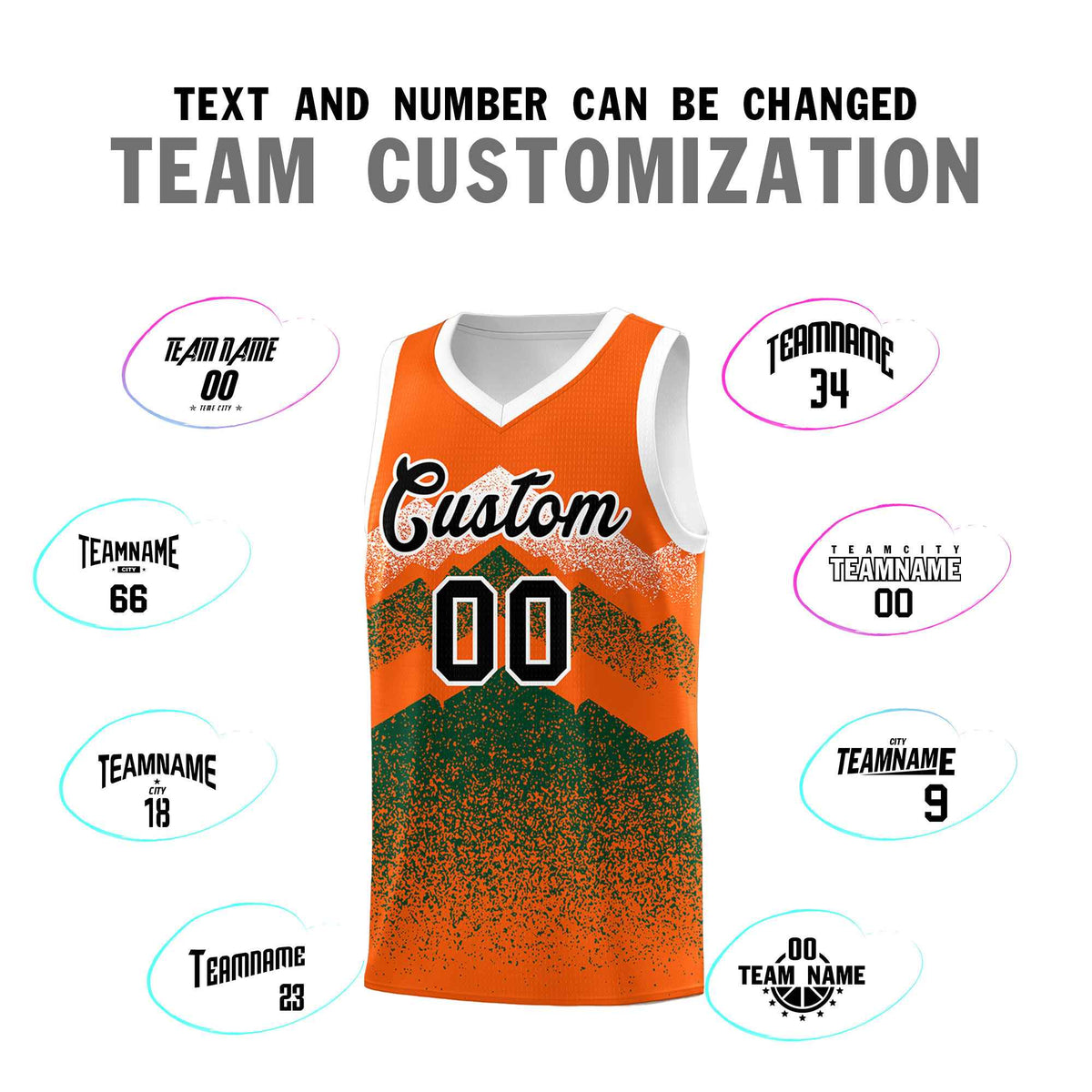 Personalized Youth Basketball Jerseys   Orange Green Gradient Mountain Design Uniforms